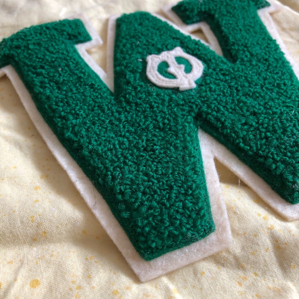 60s Chenille Green Varsity Letterman “W” Patch 6”